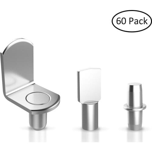 60 Pack Shelf Bracket Peg Support Pins Stainless Steel Durable 5 mm 3 Styles for Cabinet Bookcase Furniture Closet Hangers Nail