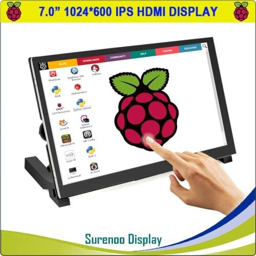 7.0" inch 1024*600 HDMI IPS TFT LCD Module Display Monitor Screen USB Capacitive Touch Panel Audio Brightness adjustment for RPI