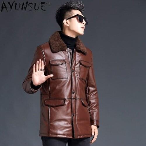 AYUNSUE Men Clothing Genuine Cow Leather Jacket Winter Duck Down Jackets 2020 Plus Velvet Thick Mens Clothing Jaqueta LXR336