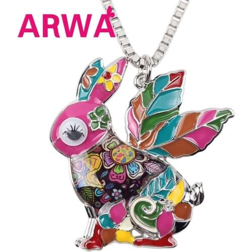 ARWA Metal Alloy Easter Hare Rabbit Bunnny Necklace Chain Collar Long Animal Pendant For Women Girls Kids Fashion Gift Jewelry