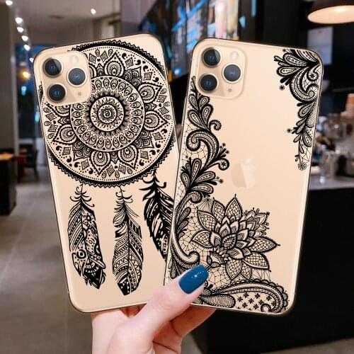 Mandala Lace Flower Shell For iPhone 11 Phone Case For Coque iPhone XR X XS 11 Pro Max 8 7 6 6S Plus 5S SE Soft TPU Case Cover