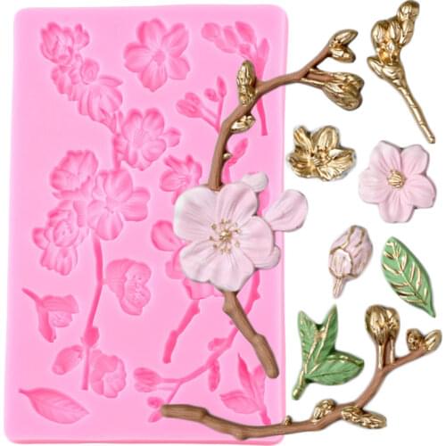 Flower Branches Silicone Molds Cherry Blossoms Cake Border Fondant Cake Decorating Tools Cupcake Candy Chocolate Gumpaste Moulds