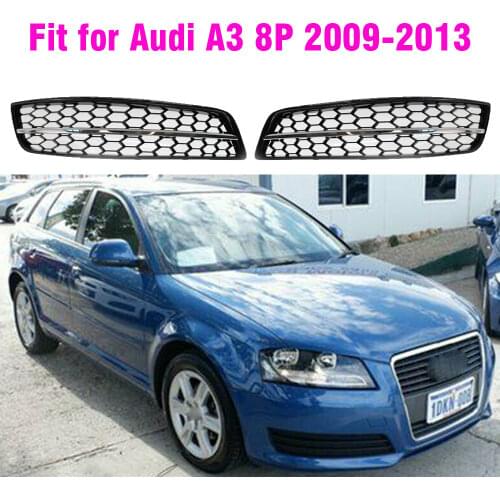For Audi A3 8P 2009-2013 Glossy Black Car Front Fog Light Grill Cover Trim Honeycomb Grill