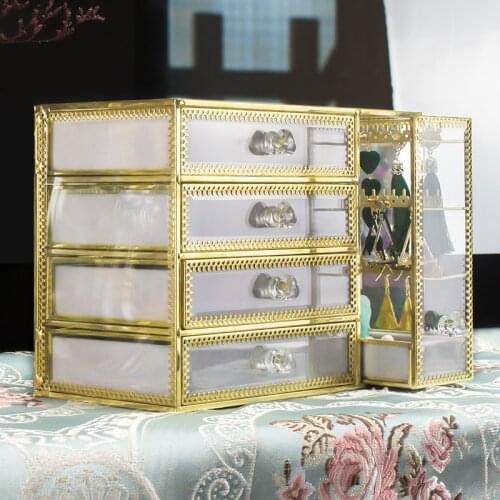 European Glass Jewelry Storage Box Velvet Ring Earrings Necklace Watch Finishing Box Rack Multi-layer Drawer Plating Rust