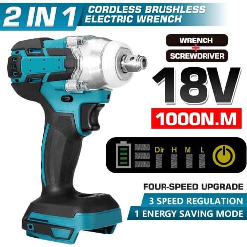 Upgrade 4 Speed Brushless Cordless Electric Impact Wrench Rechargeable 1/2 inch Wrench Power Tools for Makita 18V Battery