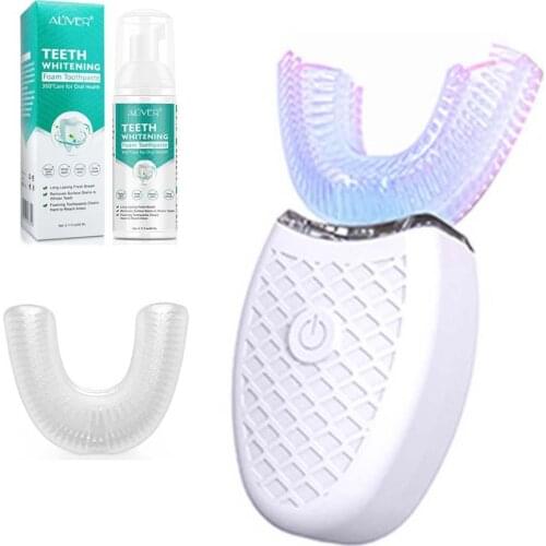 Intelligent Ultrasonic Electric U-shaped Toothbrush USB Rechargeable Teeth Whitening Kit With Liquid Foaming Toothpaste