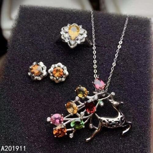 KJJEAXCMY boutique jewelry 925 sterling silver inlaid Natural Tourmaline Necklace Ring Earring brooch Suit Support test classic