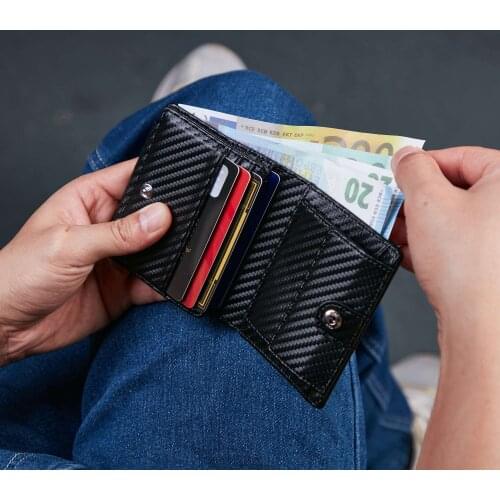 BISON DENIM Leather Wallet Men Trifold Short Wallet with Coin Pocket, 8 Card Holder RFID Blocking Male Purse W4533-2B