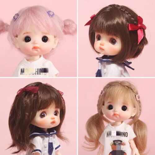 BJD Doll Hair Fit for 1/8 Fashion Double Pull Bow Silk Hair Wigs Twist Double Horsetail Mohair High Temperature Silk Short Hair