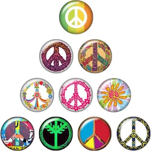 Fashion Peace sigh 10pcs mixed 12mm/18mm Round photo glass cabochon snap buttons for snap jewelry wholesale