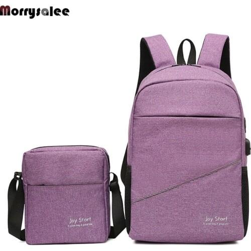 Fashion Mens Backpack Luminous Students School Bags External USB Charge Laptop Backpacks Teenagers Casual Travel Mochila 2 pcs