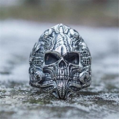 SECRET BOYS Fashion Men Stainless Steel Ring Skull Finger Ring Vintage Biker Punk Jewelry