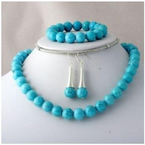 Beautiful 10mm Turquoise necklace earring bracelet set