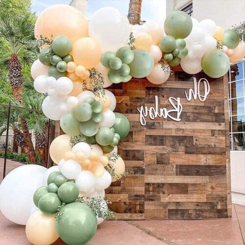 103pcs Forest Olive Green Latex Balloon Set Apricot Birthday Festival Wedding Celebration Decoration Party Event Scene Layout