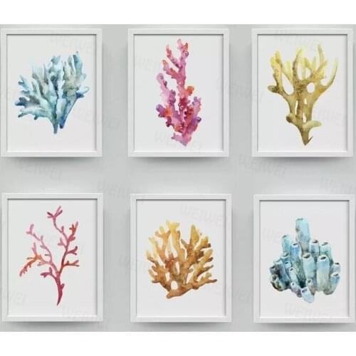 Wall Art Coral Poster Coastal Beach Nautical Art Watercolor Picture Home Wall Decoration Posters Canvas Painting
