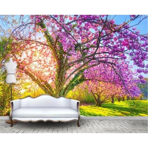 Beibehang wallpaper 3d Beautiful garden cherry tree vine cherry blossom bloom background wall living room wallpaper mural
