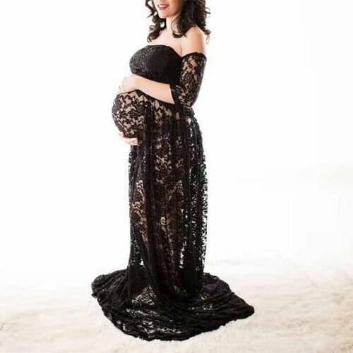 Sexy Lace Maternity Dresses For Photo Shoot Shoulderless Pregnancy Dress Photography Props Long Pregnant Women Maxi Gown Clothes