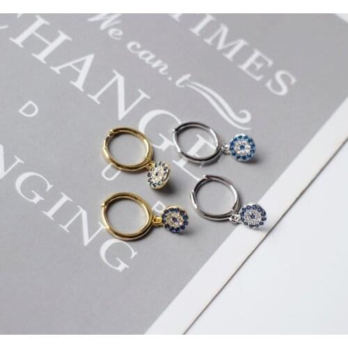 925 Sterling Silver Earring Fashion Zircon Demon Eye Geometric Round Ear Ring Ear Bone Buckle Cute Trend Female Girl Rar Jewelry
