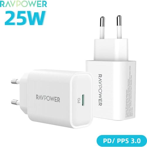 RAVPower USB C Charger for iPhone 12 25W Charger with PD 3.0 PPS QC 3.0 Type C Power Adapter for iPhone 12 Pro Galaxy S20 S21