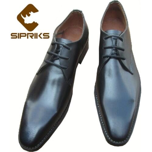 SIPRIKS Mens Genuine Leather Dress Shoes Italian Handmade Goodyear Welted Shoes Leather Sole Derby Shoe Boss Male Formal Tuxedo