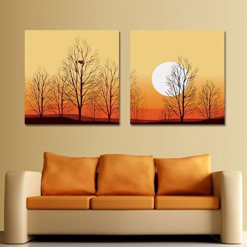 Nordic Landscape Noon Night Poster and Print Abstract Sunset Forest Wall Art Canvas Painting Bedroom Decoration Picture No Frame