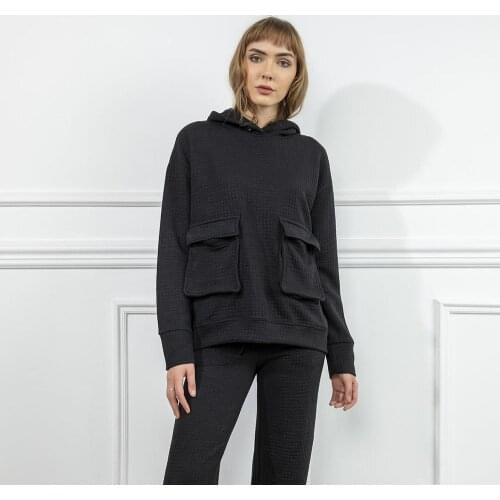 Hoodie Women Sweatshirt Pocket Details Long Sleeve Thick High Quality Women Autumn Winter Season