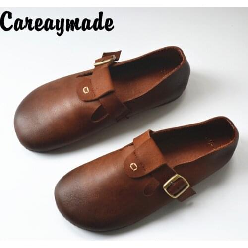Careaymade-Summer New mori Girl Handmade genuine leather Single Shoes,Leisure Lazy Peoples Flat-soled Full Leather GirlsShoes
