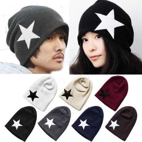 Unisex Men Women Beanie Knitted Five-pointed Star Beanie Baggy Slouch Cap Hip-hop Hats Solid Hip-hop Casual Knit Beanies