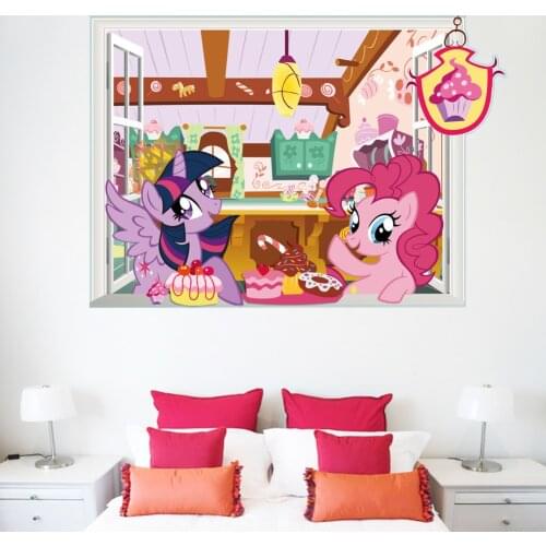 Vivid cartoon My Little Pony wall stickers for kids rooms window children bedroom wall decals room decor birthday gift decor