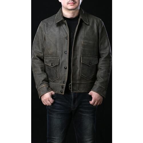 YR!Free shipping.Wholesales.Classic vintage leather jacket.quality Mens brown genuine leather coat.Full grain cowhide clothing