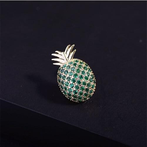 Cute Mini Pineapple Brooches Pins 2020 New Arrival Luxury Green Zircons Broches for Women Shirt Clothes Fruit Pin Brooch femme