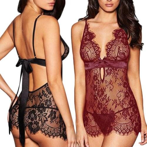 Woman Female Exotic Sexy Lace Dress Babydoll Women Underwear Nightwear Sleepwear Plus Size S-XL