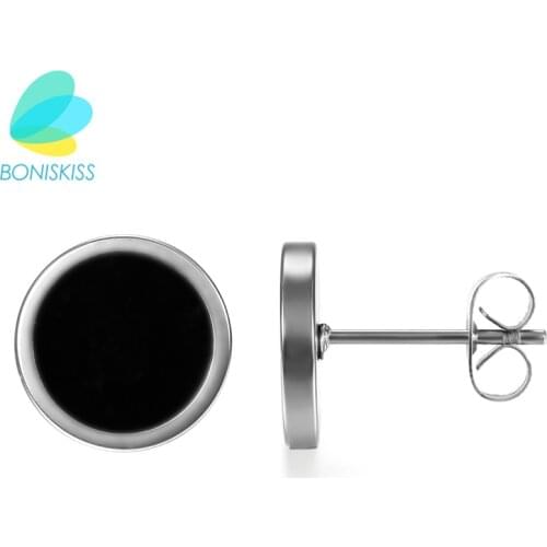 Boniskiss 6/8/10/12mm Stainless Steel Ear Studs Earrings Round Shaped With Butterfly Clasp Fashion Women Men Earrings Pendientes