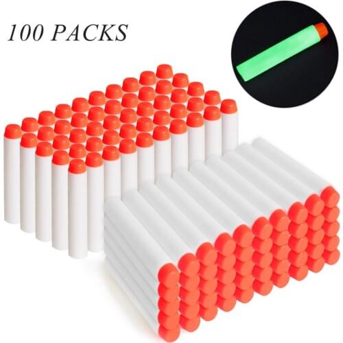 100pcs For Nerf Bullets EVA 7.2cm White Luminous Soft Bullet Hollow Hole Head for Nerf Toy Gun Accessories for Nerf Blasters