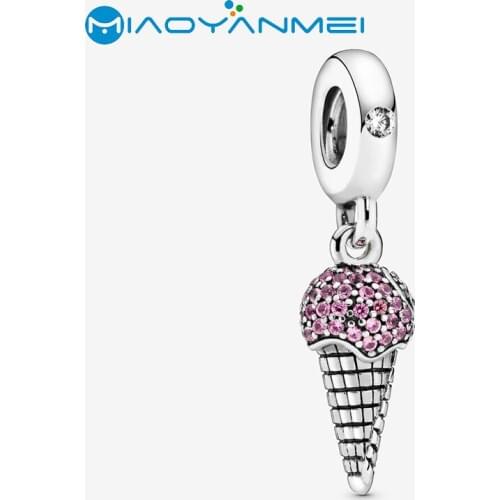 2020 Spring 925 Sterling Silver Beads Pave Setting Ice Cream Cone Charm fit Original Pandora Bracelets Women DIY Fashion Jewelry
