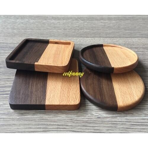 300pcs/lot New arrival Solid Wood Coffe Cup Coasters Beech and Black Walnut Spliced Drink Cup Pads Tea Heat Insulation Mat