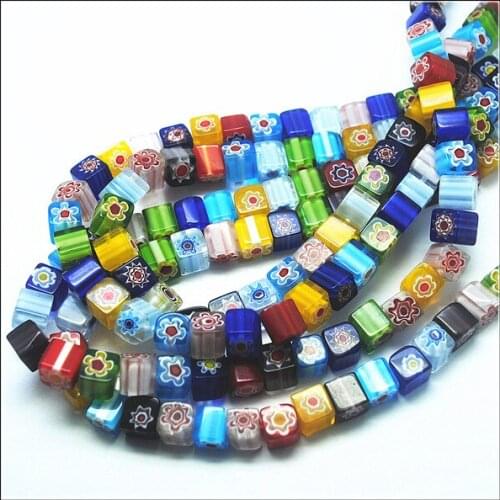 48pcs single flower glass beads square cubic shape beads strings size 8mm diy jewelry beads strings for bracelets making
