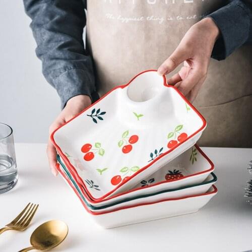 8 Inches Japanese Hand-Painted Fruit Dumpling Tray With Vinegar Dish Creative Square Ceramic Dipping Tableware Plate