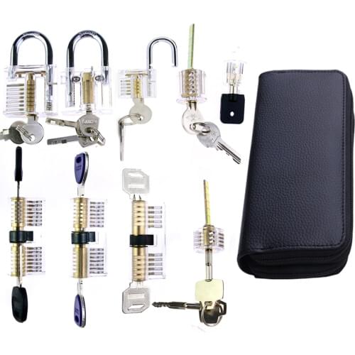 9pcs Transparent Locks with 24pcs GOSO Titanium Locksmith Tools Broken Key Remove Pick Kit Lock Practice Set