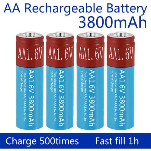 NiZn AA Rechargeable Batteries NI-ZN 3800mAh 1.6V Battery for toys MP3 Solar Lights Digital Camera MP4 RC car & Charger