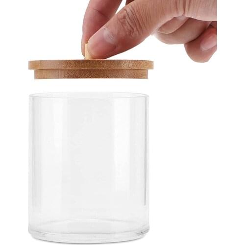 Acrylic Qtip Holder Dispenser Bathroom Jars with Bamboo Lids, Cotton Ball Pad Round Swab Holder for Storage Organizer