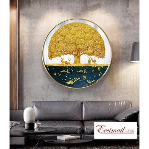 EECAMAIL Fortune Tree Diamond Embroidered Cross Stitch Abstract Round Light Luxury Gold Diamond Painting Full Drill Moder