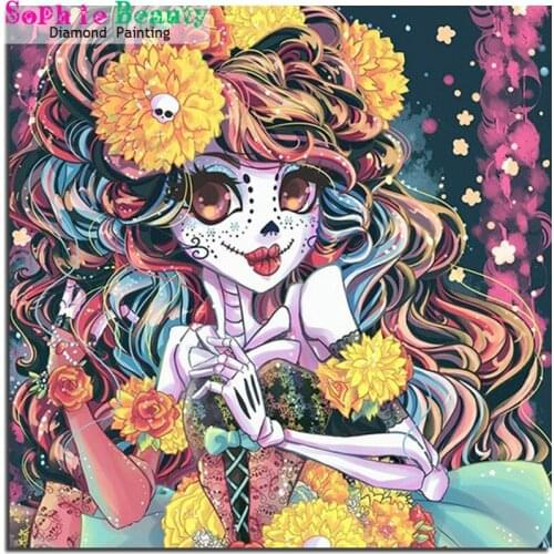 New Full Square/Round Drills 5D DIY Diamond Painting Skull Girl Halloween Cartoon Diamond Embroidery Cross Stitch Gift 20A044
