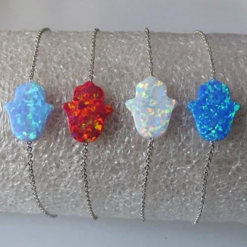 20pcs/lot 11x13mm Adjustable 925 Sterling Silver Hamsa Opal Bracelet,Synthetic Hamsa & Hand Opal Bracelet for Gift & women