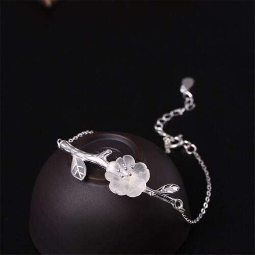 925 Sterling Silver Crystal Plum Charm Bracelets Trendy Jewelry Link Chain Bracelet Bangles Women Fashion Silver Accessories