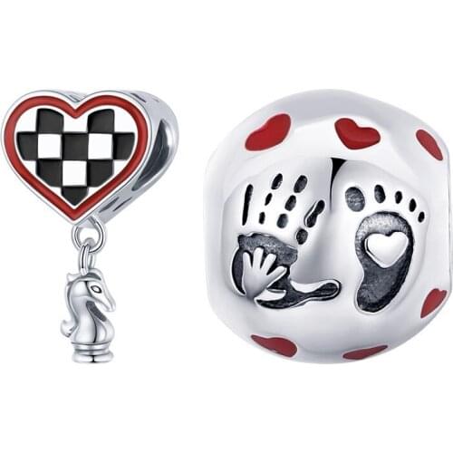 BISAER 925 Sterling Silver Palm Love Heart Shaped Board Beads Charm Beads Fit Bracelet Women Girls DIY Fine Jewelry Gift ECC1827