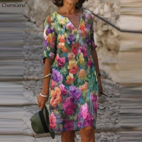 CHAMSGEND Summer Dresses With Sleeves