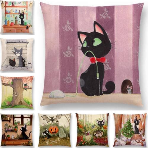 Newest Cute Cartoon Sofa Pillow Cover Black and White Cat Funny Fox Cushion Cover Throw pillowcase