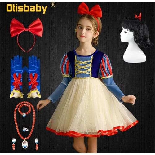 Winter Halloween Children Cosplay Girls Lantern Sleeve Snow White Princess Dress Christmas Kids Tulle Birthday Party Clothes