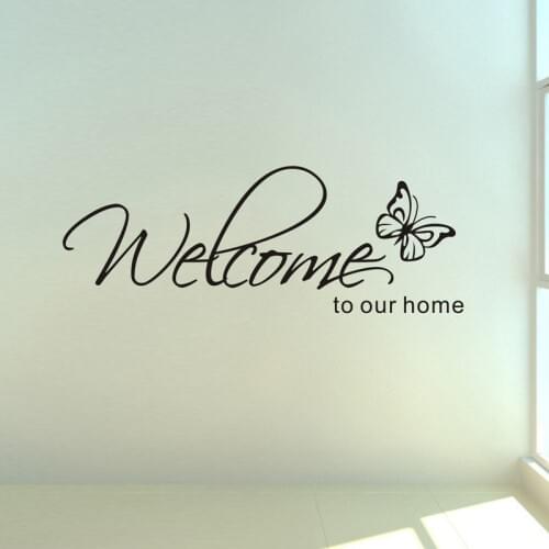 'Welcome To Our Home' Text Patterns wall sticker home decor living room Decals wallpaper bedroom Decorative butterfly Stickers